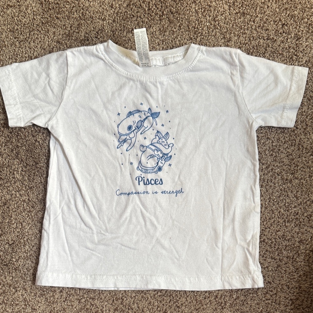 White Kids Shirt with Blue Pisces Design